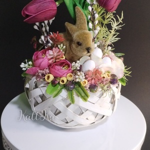 Húsvéti nyuszis asztali öröm, Ünnepi díszek, dekorációk, Húsvéti díszek és dekorációk, Húsvéti virágos díszek, Virágkötés, MESKA