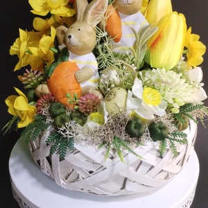  Napsugaras Tavaszi Kosár � Nyuszis Asztaldísz - ünnepi díszek, dekorációk - húsvéti díszek és dekorációk - húsvéti virágos díszek - Meska.hu