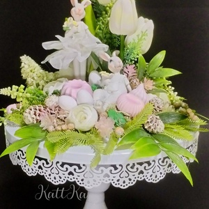 Húsvéti Bál a Kristálypalotában � 40 cm Fehér Prémium Kézműves Asztaldísz  - ünnepi díszek, dekorációk - húsvéti díszek és dekorációk - húsvéti virágos díszek - Meska.hu