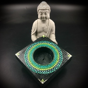 Spirituális mandala mécsestartó türkiz és zöld színben, érzékiség és intuíció - otthon & életmód - dekoráció - spiritualitás - mandala - Meska.hu