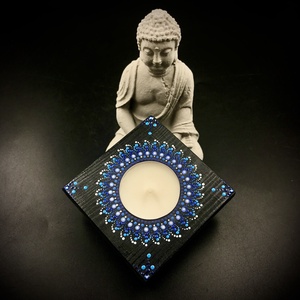 Csodaszép Pontozott kék Mandala mécsestartó, spirituális mandala ajándék és egyedi dekoráció - otthon & életmód - dekoráció - spiritualitás - mandala - Meska.hu