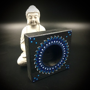 Csodaszép Pontozott kék Mandala mécsestartó, spirituális mandala ajándék és egyedi dekoráció - otthon & életmód - dekoráció - spiritualitás - mandala - Meska.hu