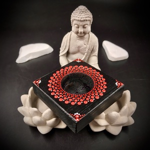Meseszép piros pontozott mandala mécsestartó: Szerelembe zárva - otthon & életmód - dekoráció - spiritualitás - mandala - Meska.hu