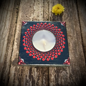 Meseszép piros pontozott mandala mécsestartó: Szerelembe zárva - otthon & életmód - dekoráció - spiritualitás - mandala - Meska.hu