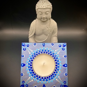 Csodaszép Pontozott kék Mandala mécsestartó, spirituális mandala ajándék és egyedi dekoráció - otthon & életmód - gyertya, illat, aroma - mécses és mécsestartó - Meska.hu