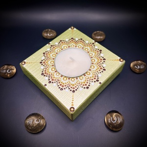 Meseszép pontozott mandala mécsestartó: arany ragyogás - otthon & életmód - gyertya, illat, aroma - mécses és mécsestartó - Meska.hu