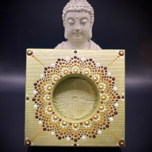 Meseszép pontozott mandala mécsestartó: arany ragyogás - otthon & életmód - gyertya, illat, aroma - mécses és mécsestartó - Meska.hu