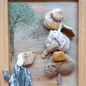 Kutyás lány (17,5 x 23 cm), Otthon & Lakás, Dekoráció, Kép & Falikép, Kavics kép, Mindenmás, Meska