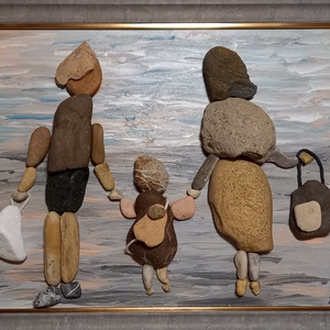 Család (23x28 cm), Otthon & Lakás, Dekoráció, Kép & Falikép, Kavics kép, Mindenmás, Meska