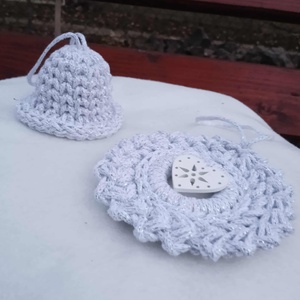 Fehér-ezüst horgolt karácsonyfa dísz , Karácsony, Karácsonyi lakásdekoráció, Karácsonyfadíszek, Horgolás, MESKA