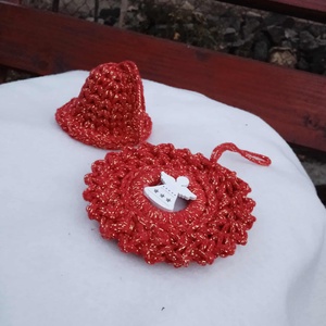 Piros-arany horgolt karácsonyfa dísz  - Meska.hu