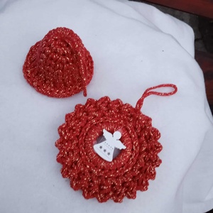 Piros-arany horgolt karácsonyfa dísz  - karácsony - karácsonyi lakásdekoráció - karácsonyfadíszek - Meska.hu