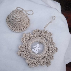 Beige-arany horgolt karácsonyfa dísz  - karácsony - karácsonyi lakásdekoráció - karácsonyfadíszek - Meska.hu