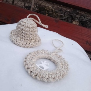 Beige-arany horgolt karácsonyfa dísz  - Meska.hu