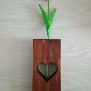 Szíves fa váza tulipánnal - Sötét barna, Otthon & Életmód, Virágdekoráció, Virágtartó, Váza, Famegmunkálás, MESKA