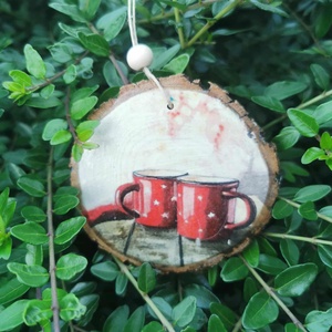 Fa karácsonyfadísz díszbobozban, Karácsony, Karácsonyi lakásdekoráció, Karácsonyfadíszek, Decoupage, transzfer és szalvétatechnika, MESKA