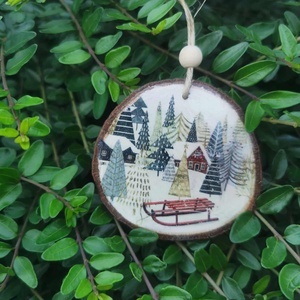 Fa karácsonyfadísz díszdobozban, Karácsony, Karácsonyi lakásdekoráció, Karácsonyfadíszek, Decoupage, transzfer és szalvétatechnika, MESKA