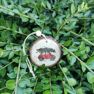 Fa karácsonyfadísz díszdobozban, Karácsony, Karácsonyi lakásdekoráció, Karácsonyfadíszek, Decoupage, transzfer és szalvétatechnika, MESKA