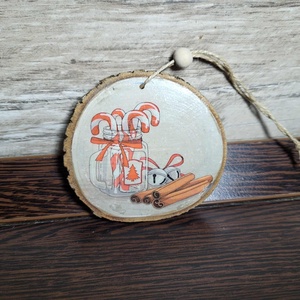 Fa karácsonyfadísz, kb. 7,5-8 cm, Karácsony, Karácsonyi lakásdekoráció, Karácsonyfadíszek, Decoupage, transzfer és szalvétatechnika, MESKA