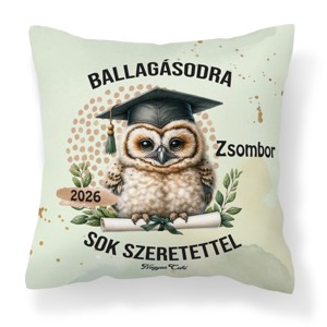 Ballagás 2026: bölcs bagoly mintás egyedi párna névvel - személyre szabott emlék (POLI40-0408) - Meska.hu