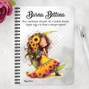 Személyre szabható - Lazulós Napraforgós tündérlány mintás A6-os füzet - otthon & életmód - papír, írószer - jegyzetfüzet & napló - Meska.hu