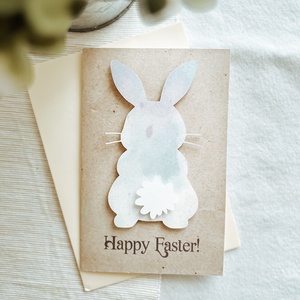 Vidám nyuszi húsvéti képeslap, 3D képeslap , borítékkal, kézzel készült húsvéti képeslap - Meska.hu