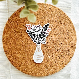 Virág váza, kézzel készült matrica, tavaszi matrica, ajándék matrica, vízálló matrica - Meska.hu