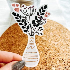 Virág váza, kézzel készült matrica, tavaszi matrica, ajándék matrica, vízálló matrica - otthon & életmód - papír, írószer - matrica, matrica csomag - Meska.hu