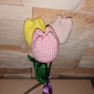 Tulipán. Horgolt tulipánok, 3db + kártya.  - otthon & életmód - dekoráció - Meska.hu