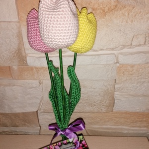 Tulipán. Horgolt tulipánok, 3db + kártya.  - otthon & életmód - dekoráció - Meska.hu