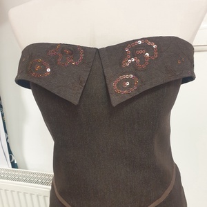 Barna sztreccs farmer kétrészes ruha - ruha & divat - női ruha - alkalmi ruha & estélyi ruha - Meska.hu