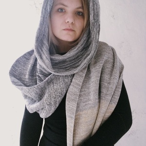 Szürke-sárga átmenetes kötött sál - Meska.hu