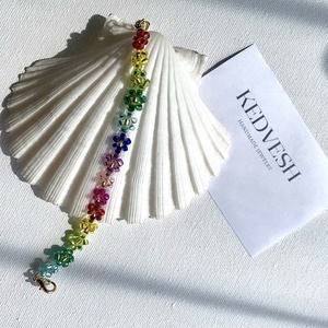 Szivárvány virágos gyöngy karkötő - ékszer - karkötő - gyöngyös karkötő - Meska.hu