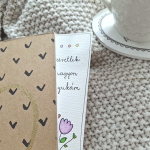 Akvarell könyvjelző - Szeretlek nagyon Anyukám felirattal, lila, sárga tulipánnal - könyv & zene - könyvjelző - Meska.hu