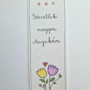 Akvarell könyvjelző - Szeretlek nagyon Anyukám felirattal, lila, sárga tulipánnal - könyv & zene - könyvjelző - Meska.hu