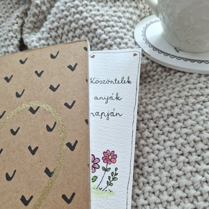 Akvarell könyvjelző - Köszöntelek Anyák napján felirattal, 2 - lila és rózsaszín virággal - könyv & zene - könyvjelző - Meska.hu