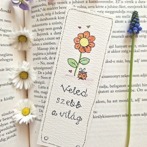 Akvarell könyvjelző - Veled szebb a világ felirattal, katicával, piros virággal, Könyv & Zene, Könyvjelző, Fotó, grafika, rajz, illusztráció, Festett tárgyak, MESKA