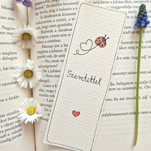 Akvarell könyvjelző - Szeretettel felirattal, katicával, szív motívummal, Könyv & Zene, Könyvjelző, Fotó, grafika, rajz, illusztráció, Festett tárgyak, MESKA