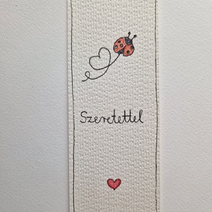 Akvarell könyvjelző - Szeretettel felirattal, katicával, szív motívummal - könyv & zene - könyvjelző - Meska.hu