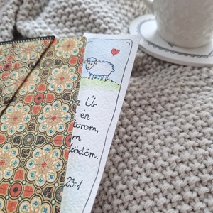 Akvarell könyvjelző - Az Úr az én pásztorom... bibliai felirattal, bárány motívummal - könyv & zene - könyvjelző - Meska.hu