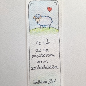 Akvarell könyvjelző - Az Úr az én pásztorom... bibliai felirattal, bárány motívummal - könyv & zene - könyvjelző - Meska.hu