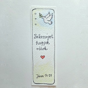Akvarell könyvjelző - Békességet hagyok rátok bibliai felirattal, galamb motívummal - könyv & zene - könyvjelző - Meska.hu