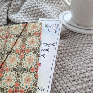 Akvarell könyvjelző - Békességet hagyok rátok bibliai felirattal, galamb motívummal - könyv & zene - könyvjelző - Meska.hu