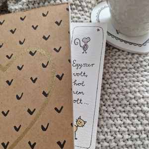 Akvarell könyvjelző - Egyszer volt, hol nem volt... felirattal, cica, egér motívummal - könyv & zene - könyvjelző - Meska.hu