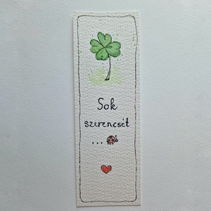 Akvarell könyvjelző - Sok szerencsét felirattal, katicával, lóhere motívummal - könyv & zene - könyvjelző - Meska.hu