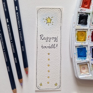 Akvarell könyvjelző - Ragyogj tovább felirattal, csillag motívumokkal - könyv & zene - könyvjelző - Meska.hu