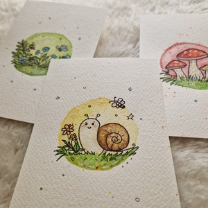 Mesés erdei akvarell kép szett � csiga, virág és gomba - otthon & életmód - dekoráció - kép & falikép - több részes kép - Meska.hu