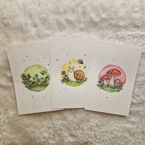 Mesés erdei akvarell kép szett � csiga, virág és gomba, Otthon & Életmód, Dekoráció, Kép & Falikép, Több részes kép, , MESKA