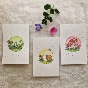 Mesés erdei akvarell kép szett � csiga, virág és gomba - otthon & életmód - dekoráció - kép & falikép - több részes kép - Meska.hu