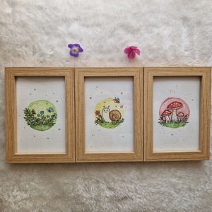 Mesés erdei akvarell kép szett � csiga, virág és gomba - otthon & életmód - dekoráció - kép & falikép - több részes kép - Meska.hu